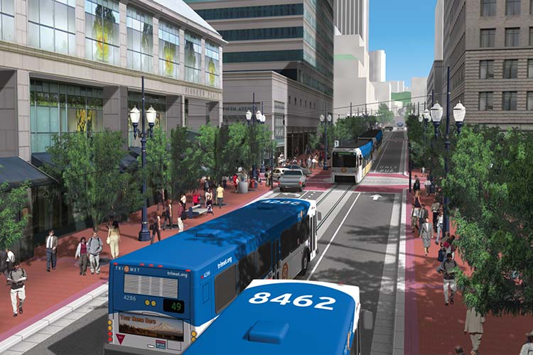 Simulation of new MAX service on the Portland Transit Mall