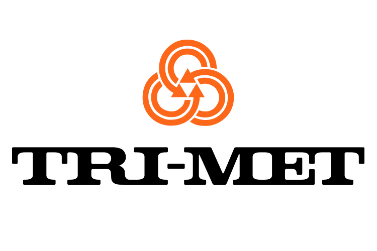 Original TriMet logo in orange on white with 3 triangles meeting in the center