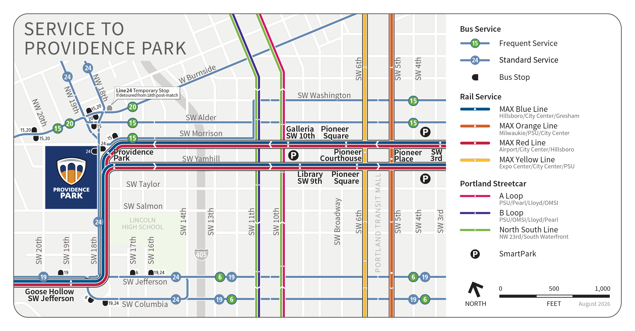 Map of Service to Providence Park